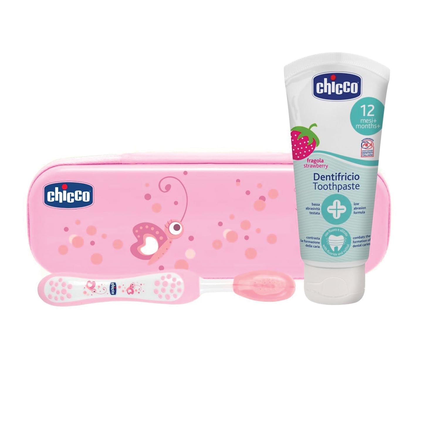 chicco-oral-set-rosa-zahnb-rste-zahnpasta-erdbeere image 1