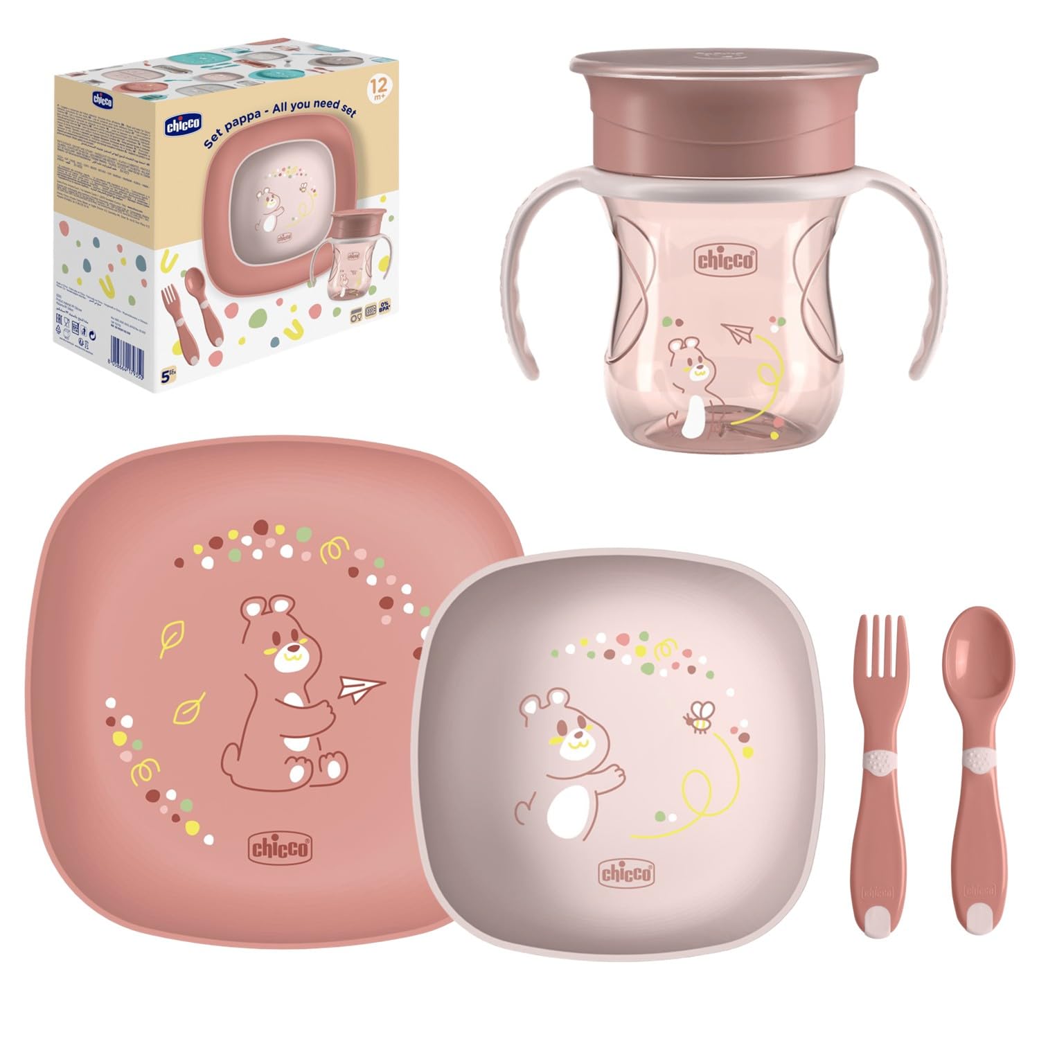 chicco-set-pappa-geschirrset-rosa-12m-5-teilig image 1
