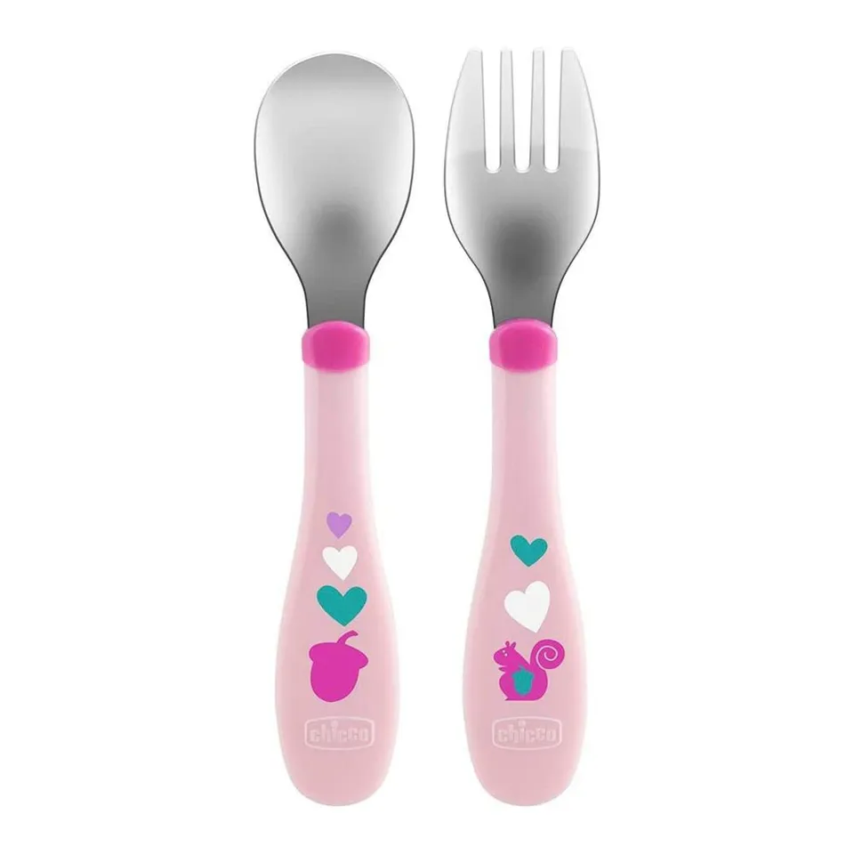 chicco-edelstahl-besteck-set-rosa-18m-gabel-l-ffel image 1