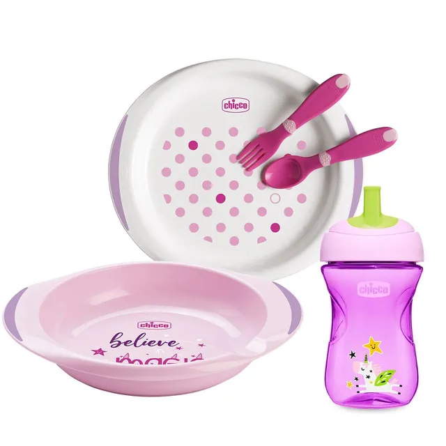 chicco-baby-geschirr-set-rosa-becher-teller-besteck-12m image 1