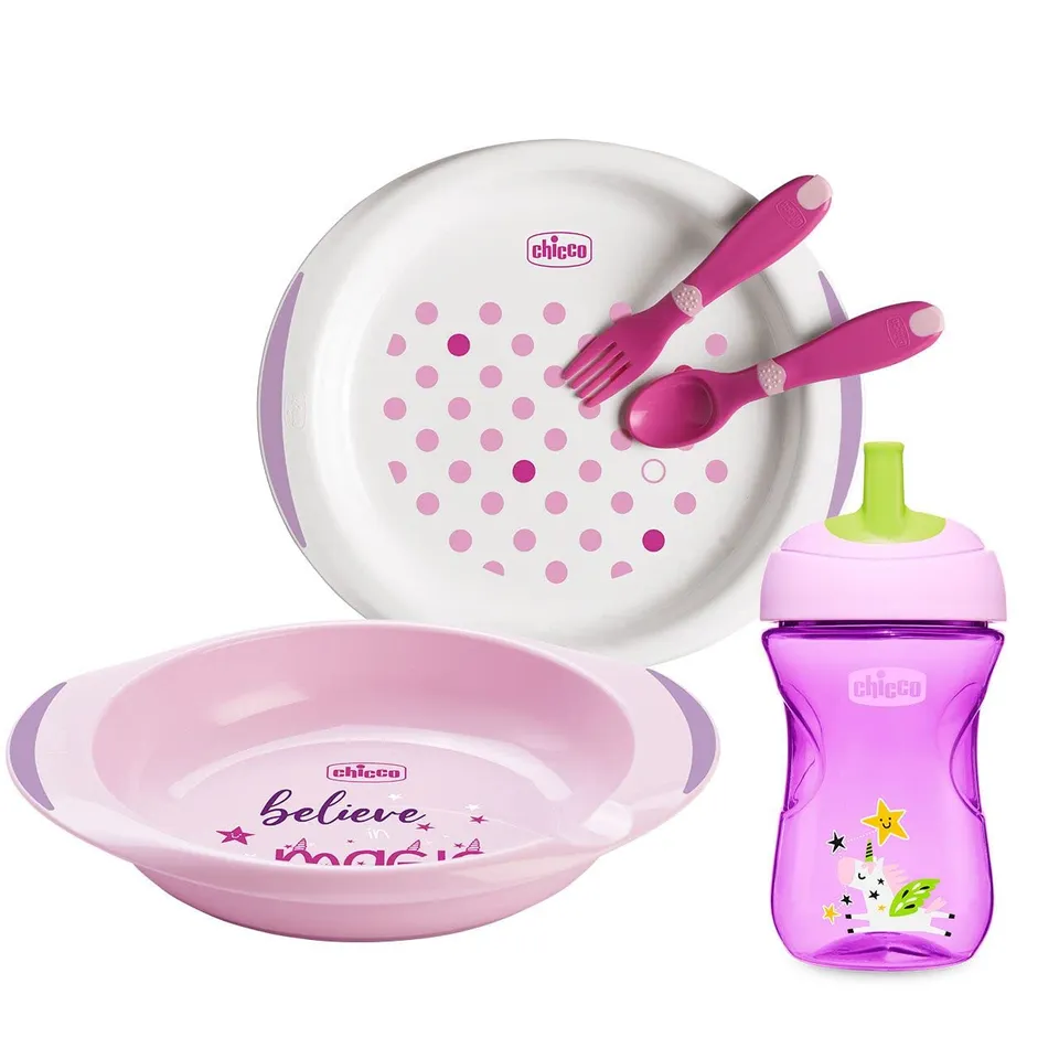 chicco-baby-geschirr-set-rosa-becher-teller-besteck-12m image 1
