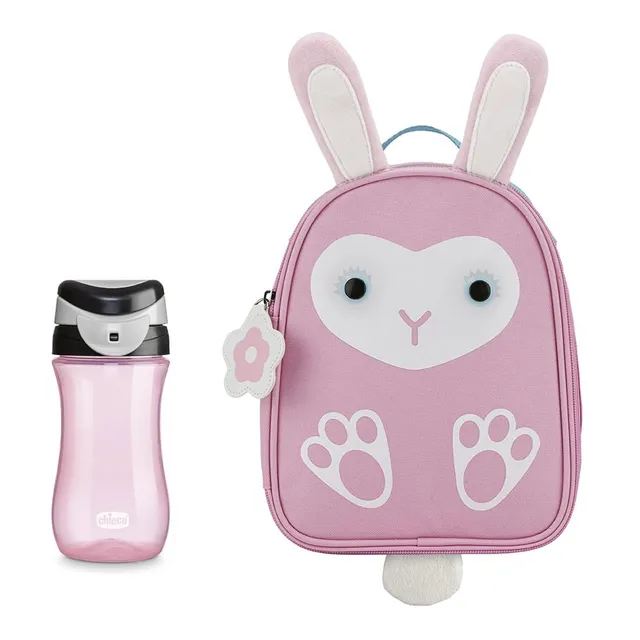 chicco-hasen-rucksack-reisebecher-set-rosa-350-ml image 1