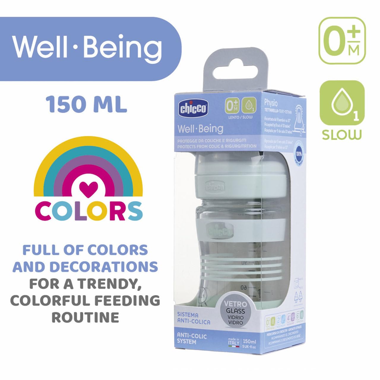 chicco-well-being-glas-babyflasche-150-ml-gr-n-silikon-anti-kolik image 6