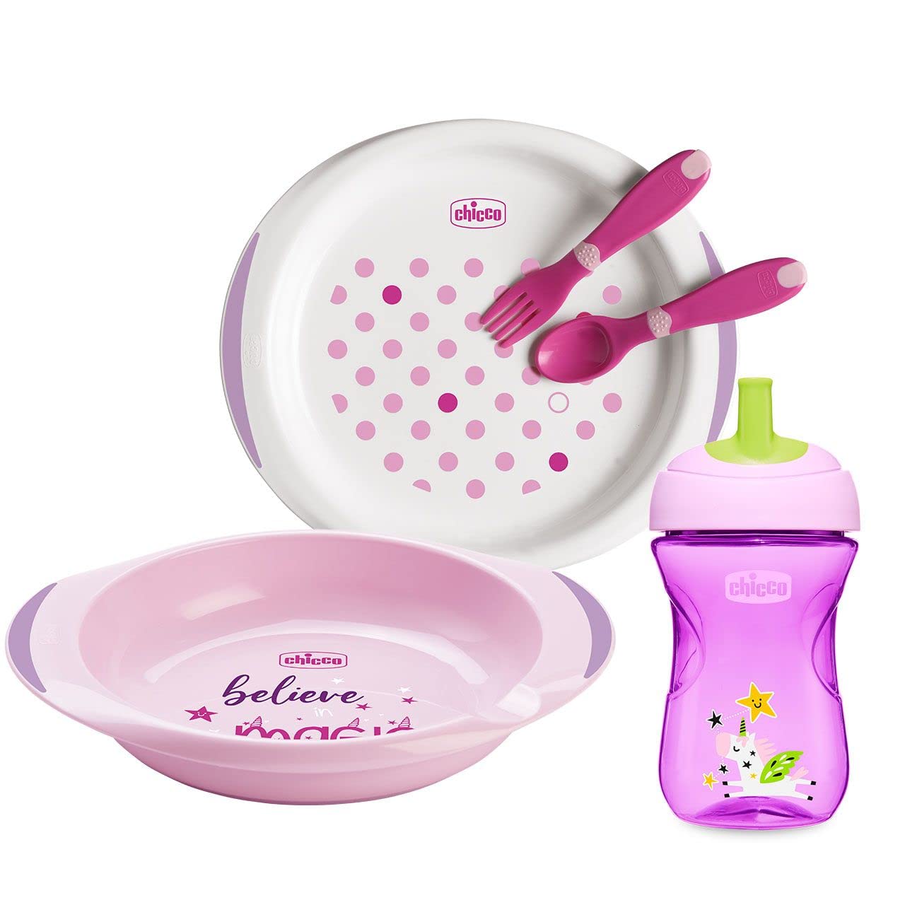 chicco-baby-geschirr-set-rosa-becher-teller-besteck-12m image 1
