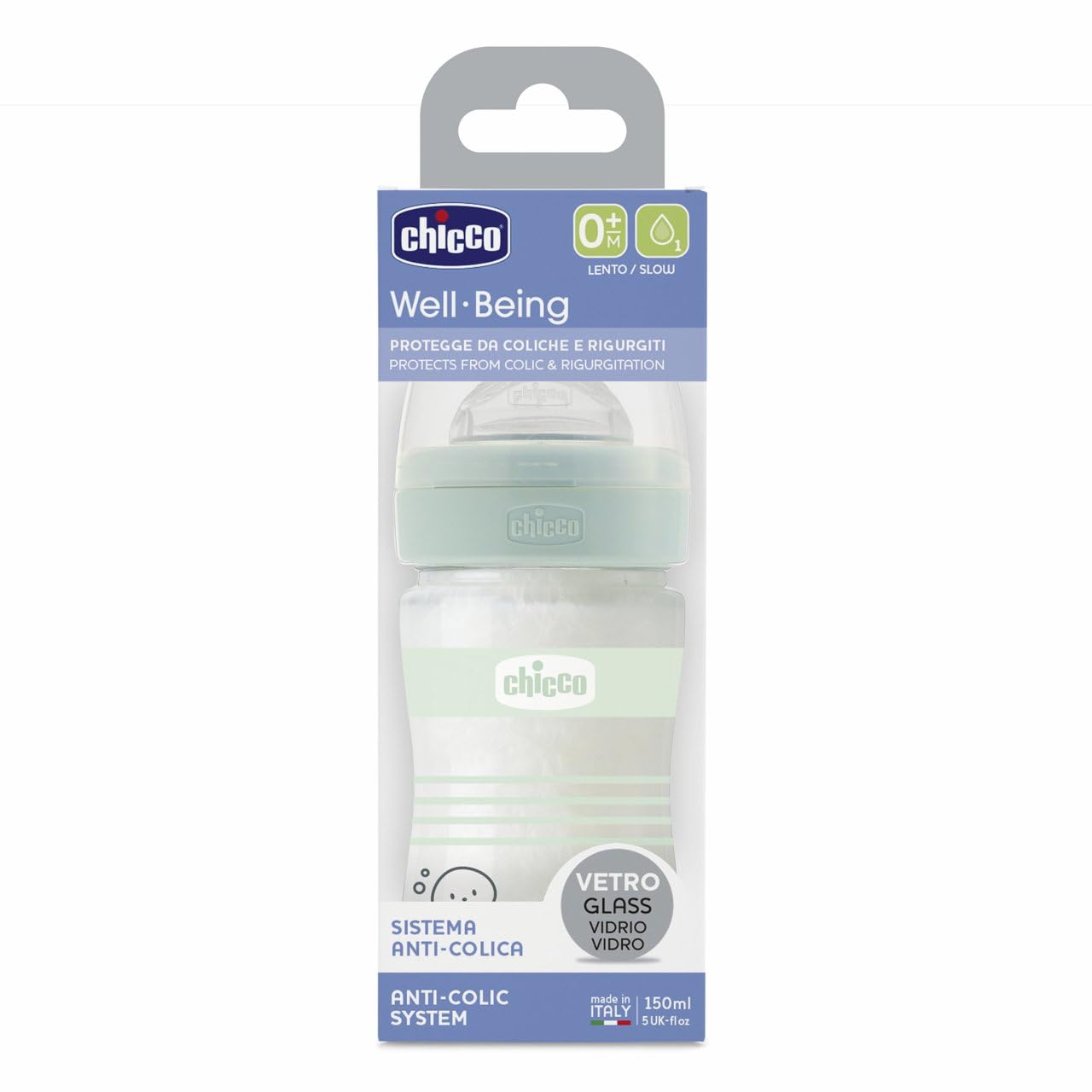 chicco-well-being-glas-babyflasche-150-ml-gr-n-silikon-anti-kolik image 3