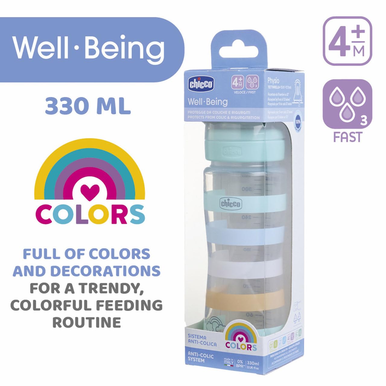 chicco-well-being-babyflasche-330-ml-orange-schneller-fluss image 5