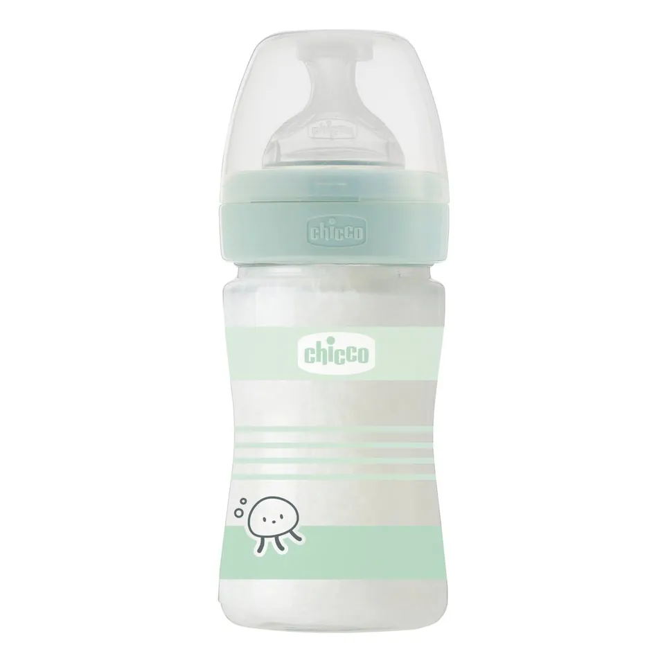 chicco-well-being-glas-babyflasche-150-ml-gr-n-silikon-anti-kolik image 1