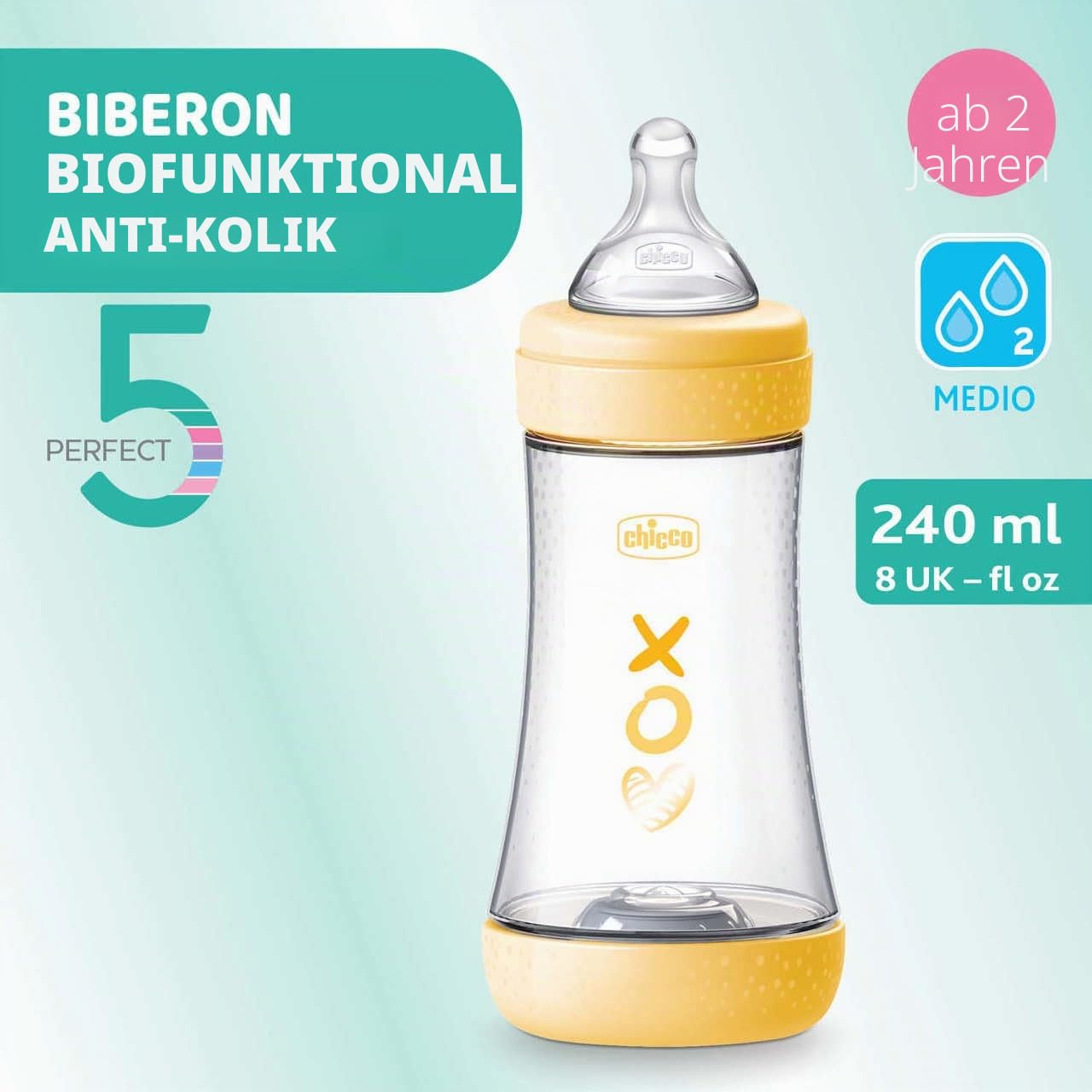 chicco-perfect-5-babyflasche-240-ml-beige-medium-flow-antikolik image 2