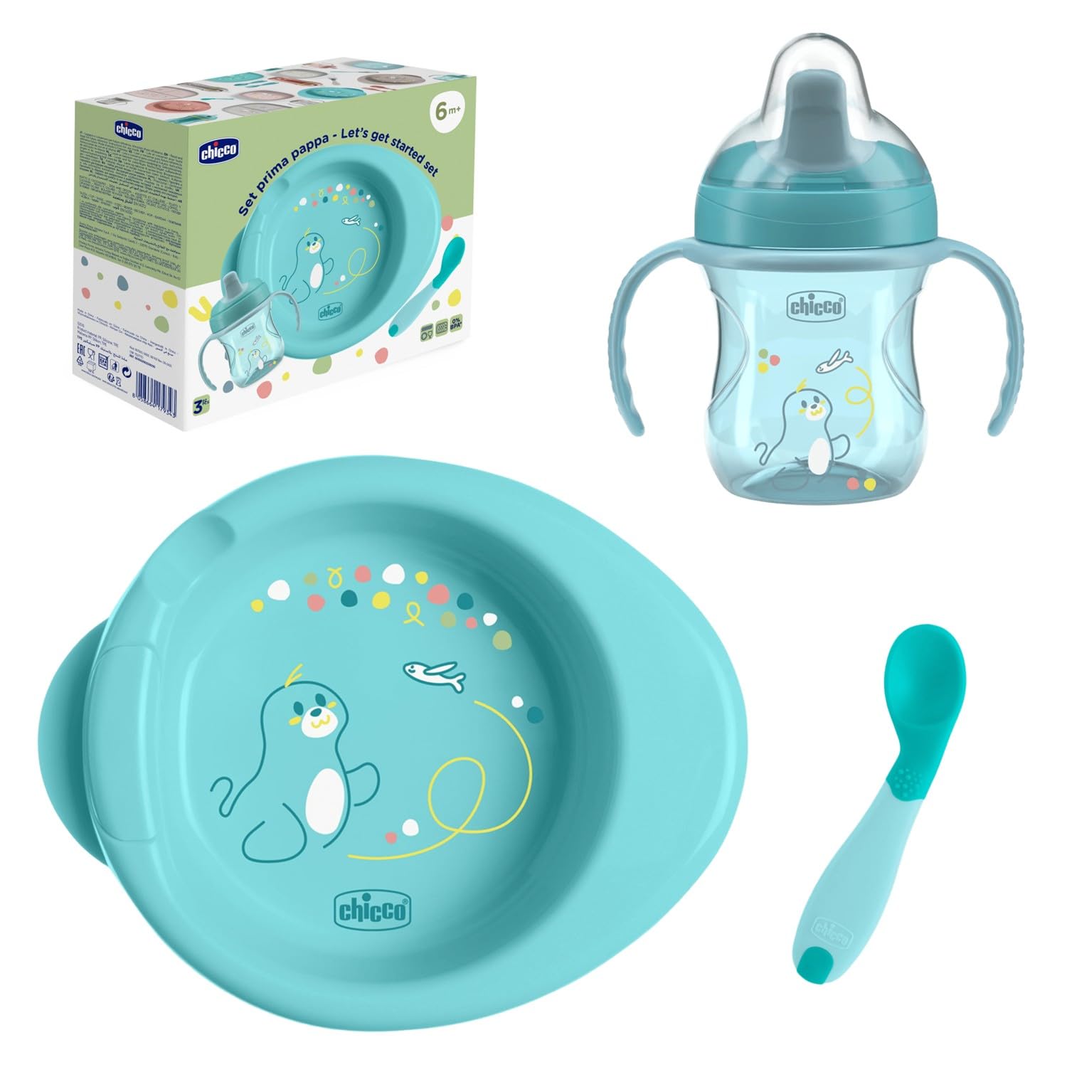 chicco-babynahrung-set-teller-tasse-l-ffel-6-monate-hellblau image 1